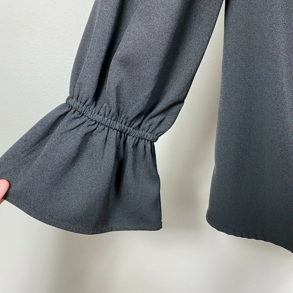 Lulus Top S Off The Shoulder Black Ruffle 3/4‎ Sleeve Solid Dressy Blouse - Picture 3 of 10